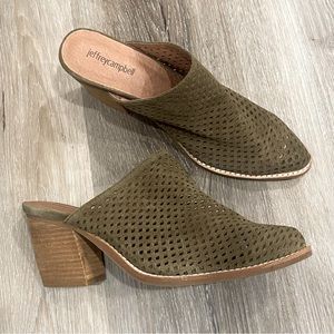 Anthro Jeffrey Campbell Favela Perforated Mules in Olive Green Sz 9.5